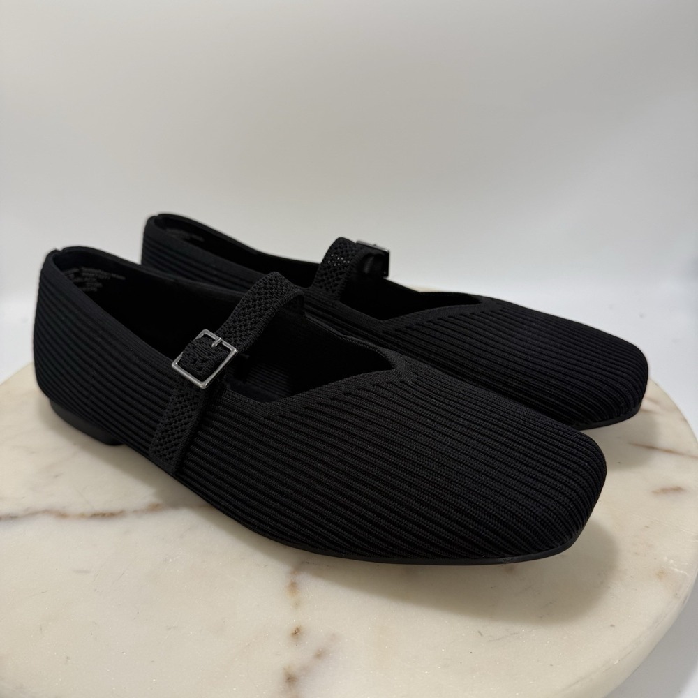 Croft & Barrow Romina Black Comfort Knit Mary Jane Flats Memory Foam Women's 10M